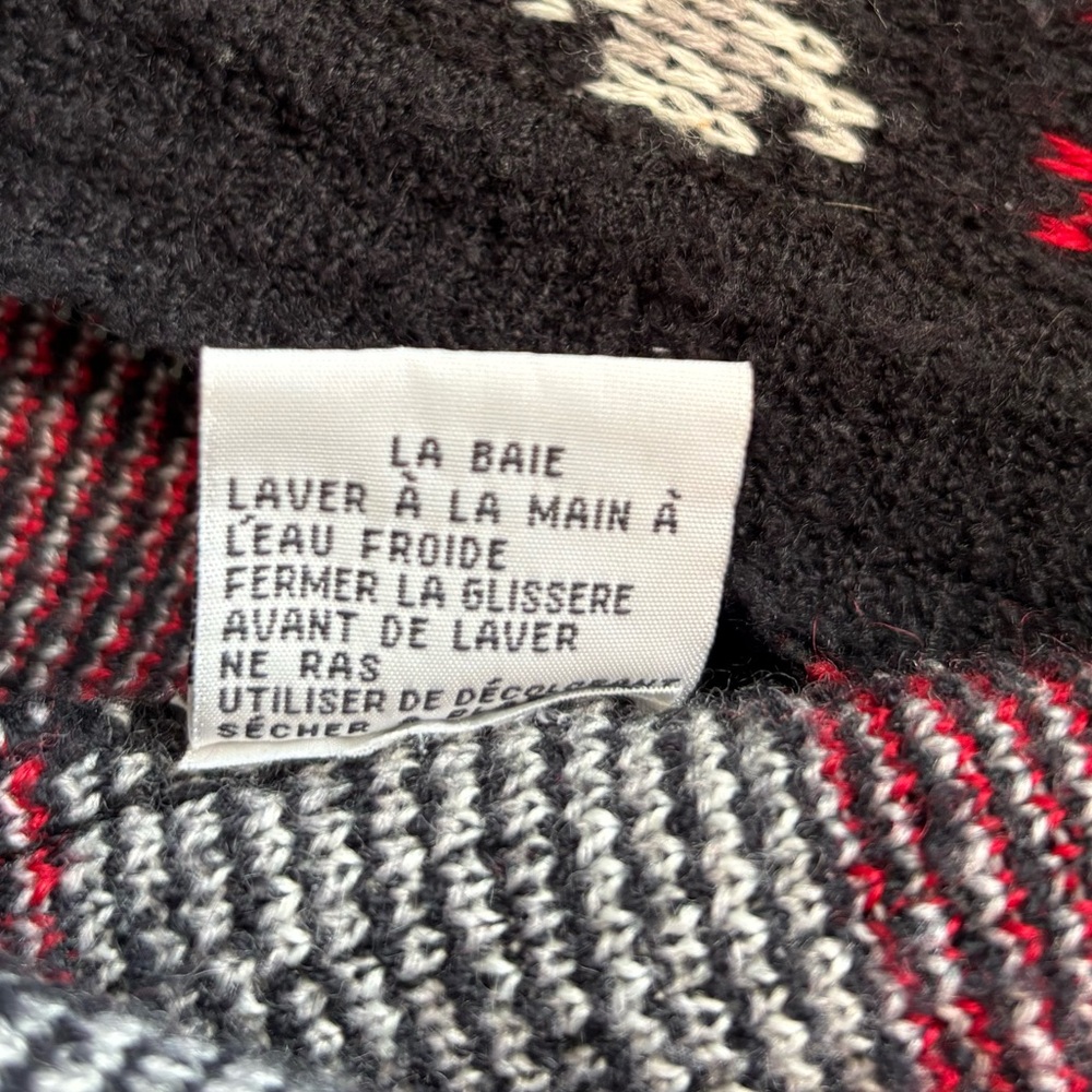 Vintage Nordic Knit Vest Full Zip Sweater Black Red White Fair Isle Sleeveless - Picture 10 of 11